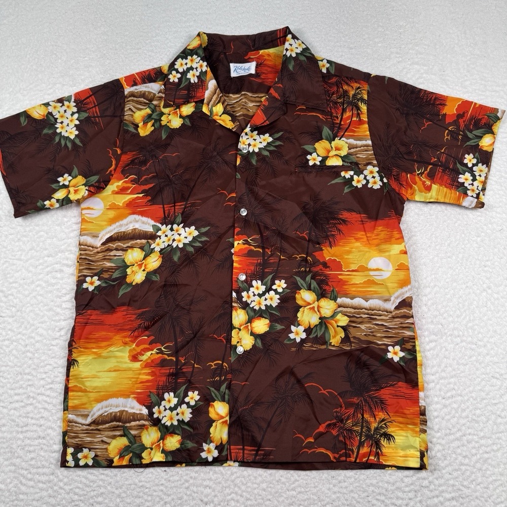 Kolekole‎ Hawaiian Shirt Mens Large Brown Sunset Beach Aloha Camp Collar VTG
